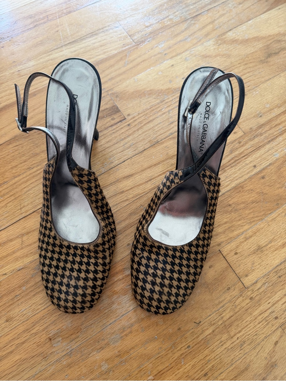 Dolce & Gabbana Brown and Black Houndstooth Slingback Pumps